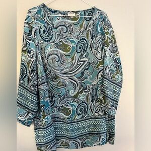 Avenue Women's 26/28  Blue/Green Paisley Print Top